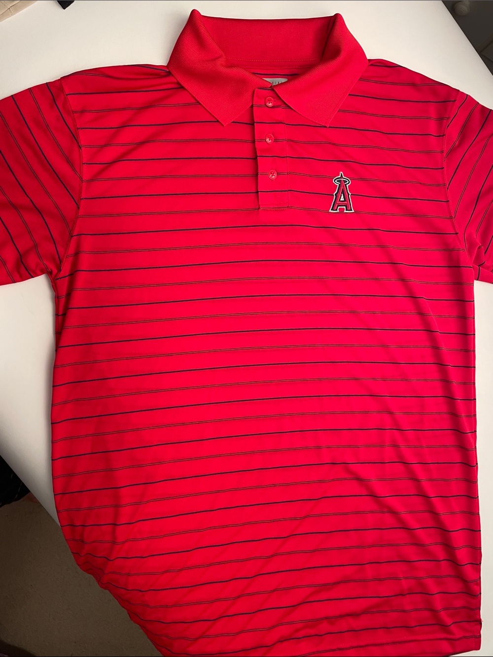 Men's Red Striped Polo Shirt with Angels Logo